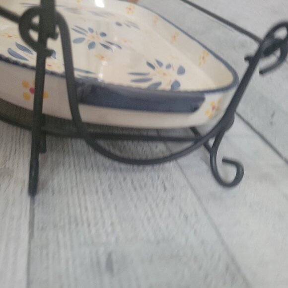 Temptations by Tara Old World Blue Ceramic Casserole w Stand - Picture 6 of 11